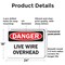 Signmission Live Wire Overhead Danger Sign, Plastic, 24in W x 18in L, 2PK OS-2PACK-DS-P-1824-L-19420 - alternate 2